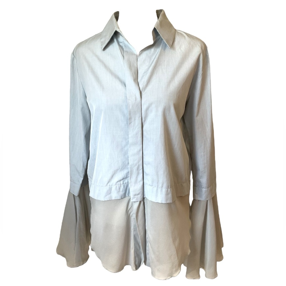Silvia Tcherassi Grey Blue Silk Blend Button Down Bell Sleeve Top Size 0